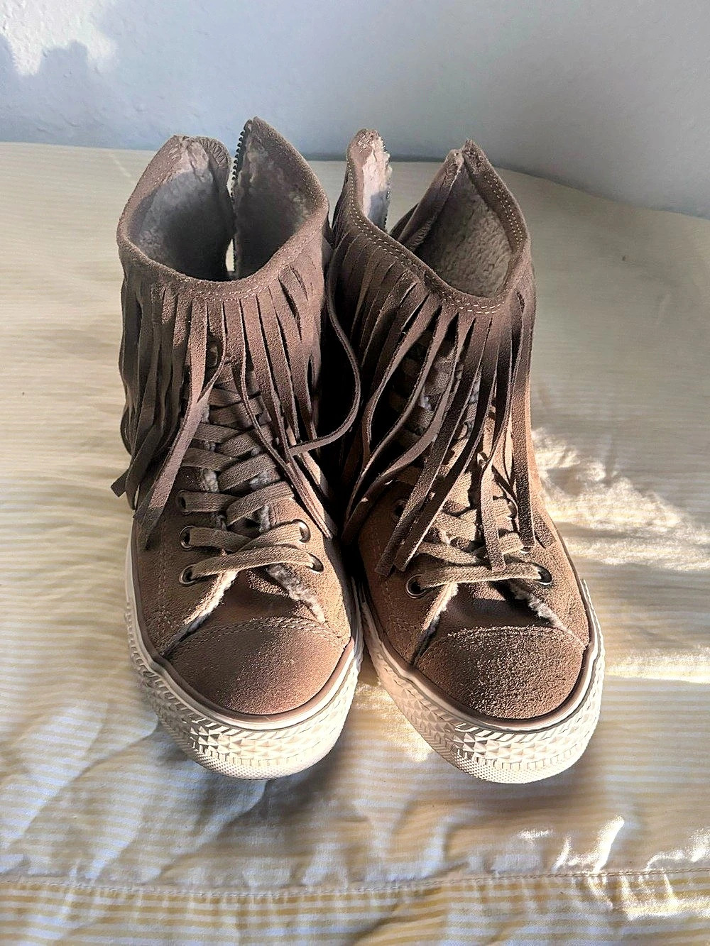 Converse Chuck Taylor All Star Burnished Suede Back Zip Fringe High Top Sneakers